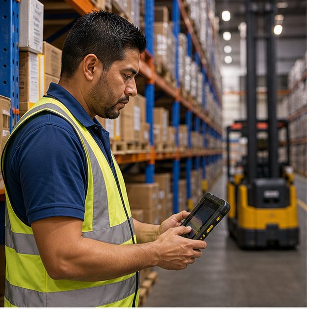 Field service utility technicians using rugged tablets near outdoor equipment