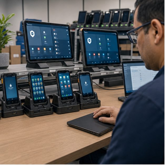 Managed controlled Android devices configured with policy and kiosk settings