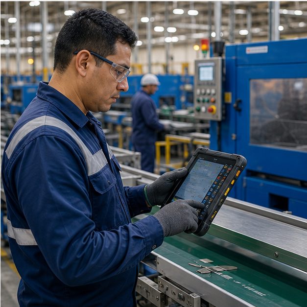 Delivery worker capturing proof of delivery on a rugged Android phone
